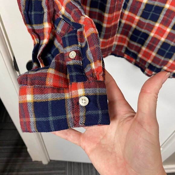 Birds of Paradis Beth Safari Shirt Plaid Button Down Red Navy Cotton– Size L NWT - Picture 8 of 12